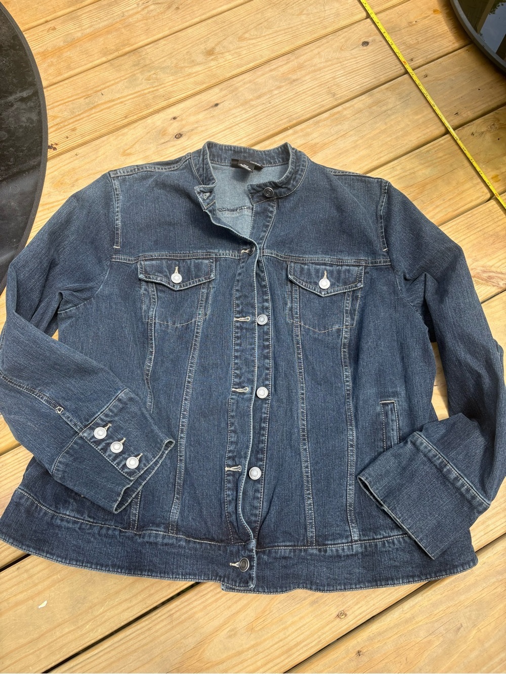 Style & Co Woman Denim Jacket Size 20W Blue Stretch Jean Jacket Mandarin Collar - Picture 2 of 7